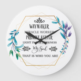 Christlich Blue Floral Wreath Große Wanduhr