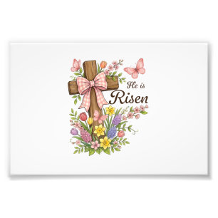 Christlich - Er ist auferstanden Florales Kreuz Re Fotodruck