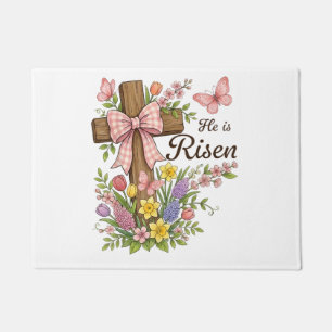 Christlich - Er ist auferstanden Florales Kreuz Re Fußmatte