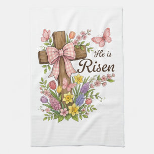 Christlich - Er ist auferstanden Florales Kreuz Re Geschirrtuch