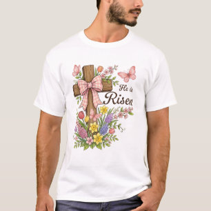 Christlich- Er ist auferstanden Florales Kreuz Rel T-Shirt
