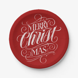 Christlich Frohe Weihnachtskhalerei Rote Schrift Pappteller
