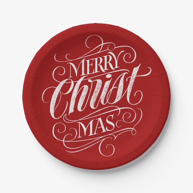 Christlich Frohe Weihnachtskhalerei Rote Schrift Pappteller (Vorderseite)