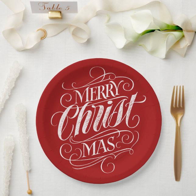 Christlich Frohe Weihnachtskhalerei Rote Schrift Pappteller (Hochzeit)