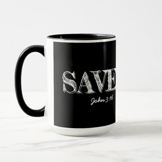 Christlich GERETTET mit 3 Nagelkreuz Tasse (Links)