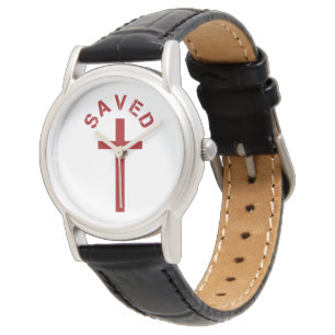 Christlich Gerettet Rotes Kreuz und Textdesign Armbanduhr