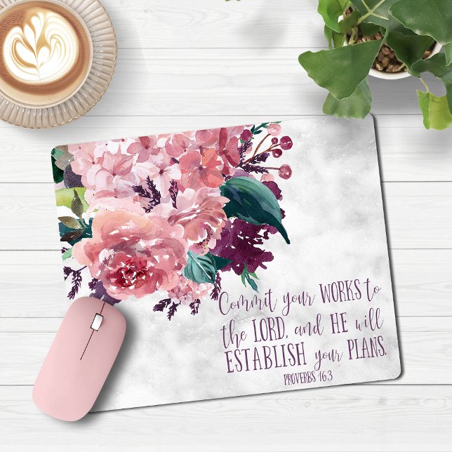 Christlich Girly Floral Marble Bible Verse Mousepad (Christian Girly Floral Marble Bible Verse Mouse Pad)