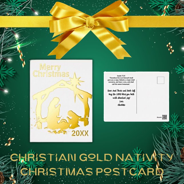 Christlich Gold Weihnachtskarte Folien Feiertagspostkarte (Christian Gold Foil Nativity Christmas Postcard)