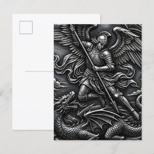 Christlich Gotischer Erzengel Michael Gunmetal Postkarte