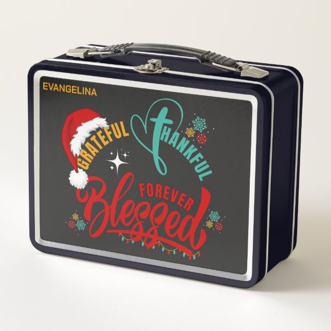 Christlich GRATIS DANKFUL BLESSET Weihnachten Metall Brotdose (Vorderseite)
