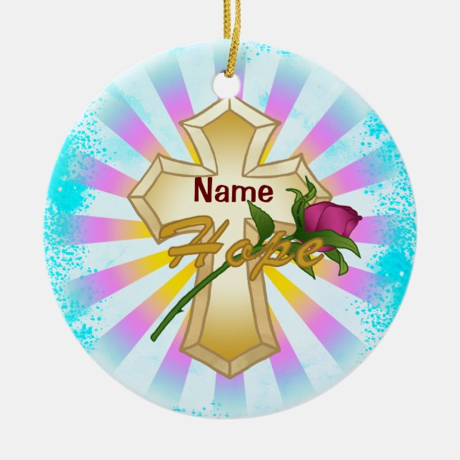 Christlich Hope Rosen Cross Keramik Ornament (Vorne)