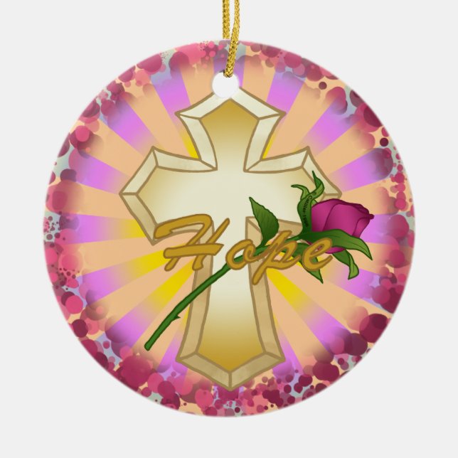 Christlich Hope Rosen Cross Keramik Ornament (Vorne)
