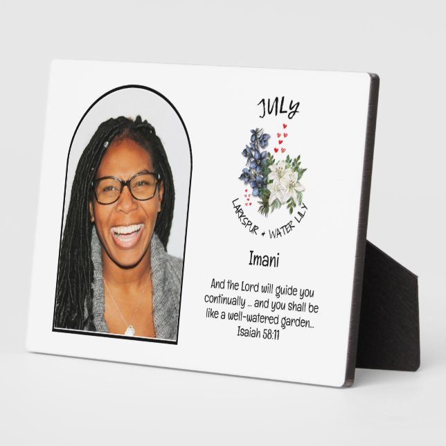 Christlich JULI Geburtsmonat Blume NAME FOTO Fotoplatte (Seite)