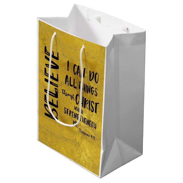Christlich kann ich alles machen KJV Bible Verse Mittlere Geschenktüte (Vorderseite Schrägansicht)
