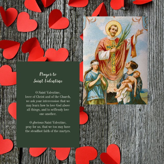 Christlich-katholisches Valentinstag-Gebet Mitteilungskarte (Religious Christian Catholic Valentine's Day Prayer Card to Saint Valentine saint patron of lovers)