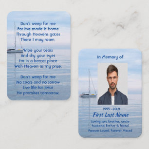 Christlich Memorial Keepake Sailboat Calm Wasser Visitenkarte