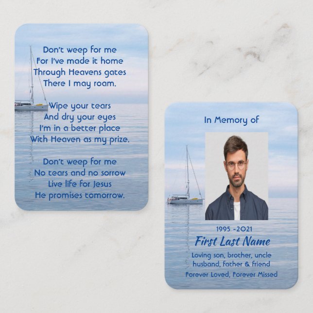Christlich Memorial Keepake Sailboat Calm Wasser Visitenkarte (Vorne/Hinten)