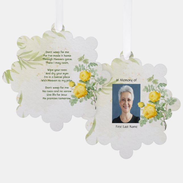 Christlich Memory Foto Gelbe Rosen Garten Blume Ornament Karte (Vorderseite/Rückseite)