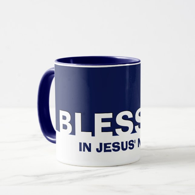 Christlich Navy Blue BLESSED Tasse (Vorderseite Links)