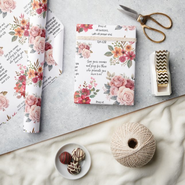 Christlich PRAYER Peach floral Geschenkpapier (Kunsthandwerk)