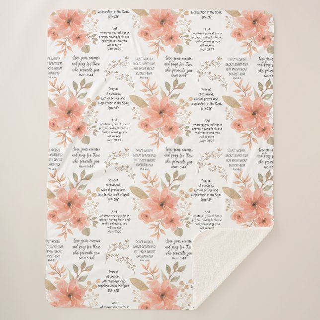 Christlich PRAYER Peach floral Sherpadecke (Vorderseite)
