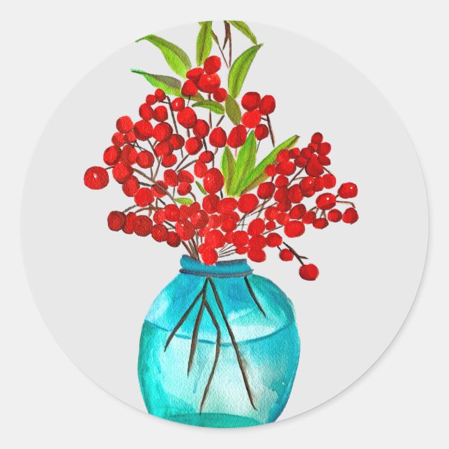 Christlich-rote Beeren Aquarellkunst Runder Aufkleber (Vorderseite)