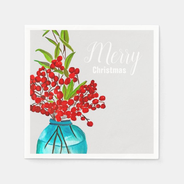 Christlich-rote Beeren Aquarellkunst Serviette (Vorderseite)