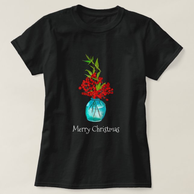 Christlich-rote Beeren Aquarellkunst T-Shirt (Design vorne)