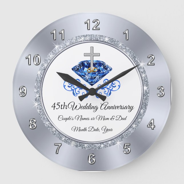 Christlich Saphir 45 Jahre Jubiläum Geschenkideen Große Wanduhr (Vorderseite)