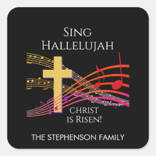 Christlich SING HALLELUJAH CHRIST IST RISEN OsterM Quadratischer Aufkleber