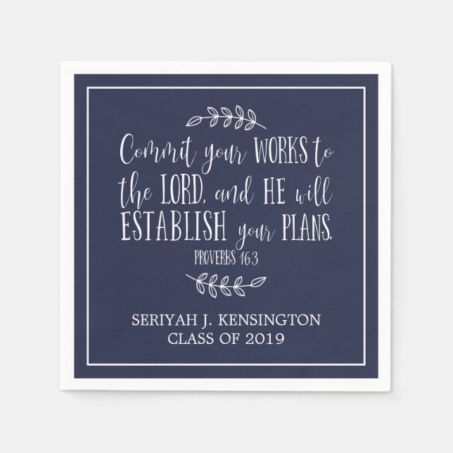 Christlich Verse Typografie Navy Blue Abschluss Serviette (Vorderseite)