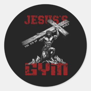 Christlich Workout T-Shirt Jesus's Gym Bodybuilder Runder Aufkleber