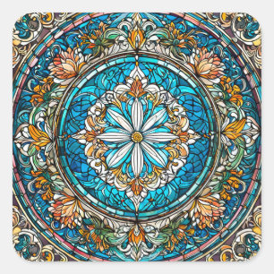Christliche Abstrakte Kunst aus Hartglas Quadratischer Aufkleber
