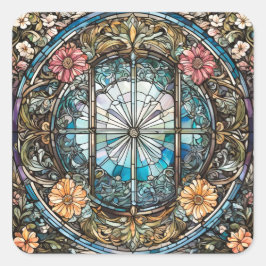 Christliche Abstrakte Kunst aus Hartglas Quadratischer Aufkleber