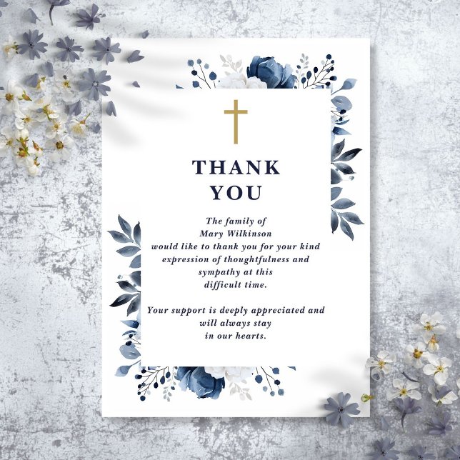 Christliche Beerdigung der Beerdigung des Lebens d Dankeskarte (Blue Floral Christian Celebration Of Life Funeral Thank You Card)