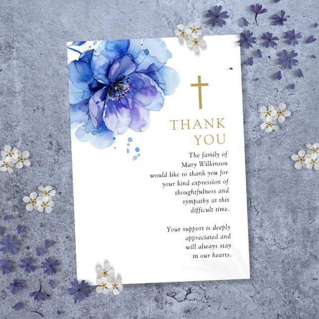 Christliche Beerdigung der Beerdigung des Lebens d Dankeskarte (Blue Floral Christian Celebration Of Life Funeral Thank You Card)