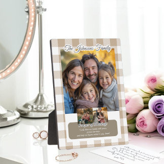 Christliche beige Buffalo-Karo Familienfoto-Kollag Fotoplatte