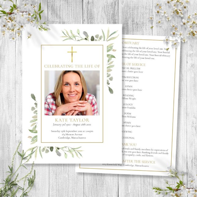 Christliche Bestattungsblattfolge des Dienstprogra Einladung (Christian Funeral Foliage Order Of Service Program)