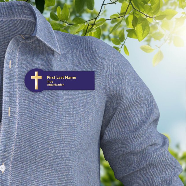 Christliche Bezeichnung für das Gold Cross Namensschild (Gold Cross Christian Name Tag. Personalize with text, perfect for events, meetings & presentations.)