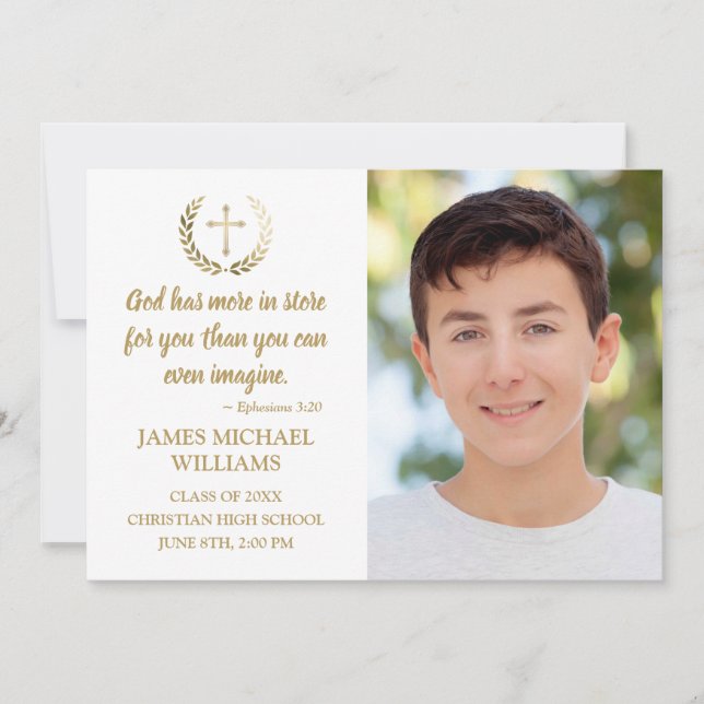 Christliche Bibel Verse Foto White Boy Abschluss Ankündigung (Vorderseite)