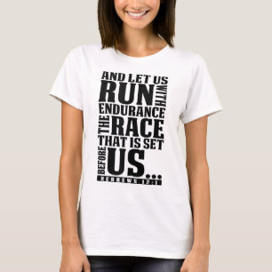 Christliche Bibel Verse Ließ uns mit Ausdauer ru T-Shirt