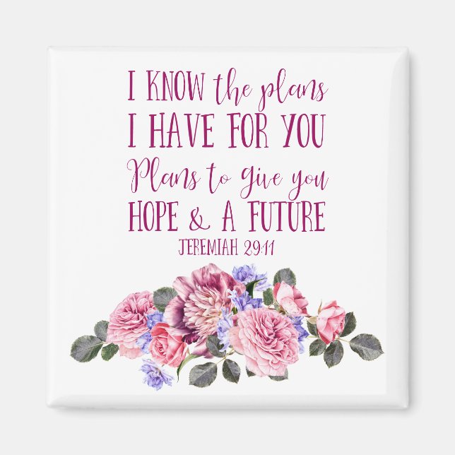 Christliche Bibel Verse Pink Aquarellblume Magnet (Vorne)