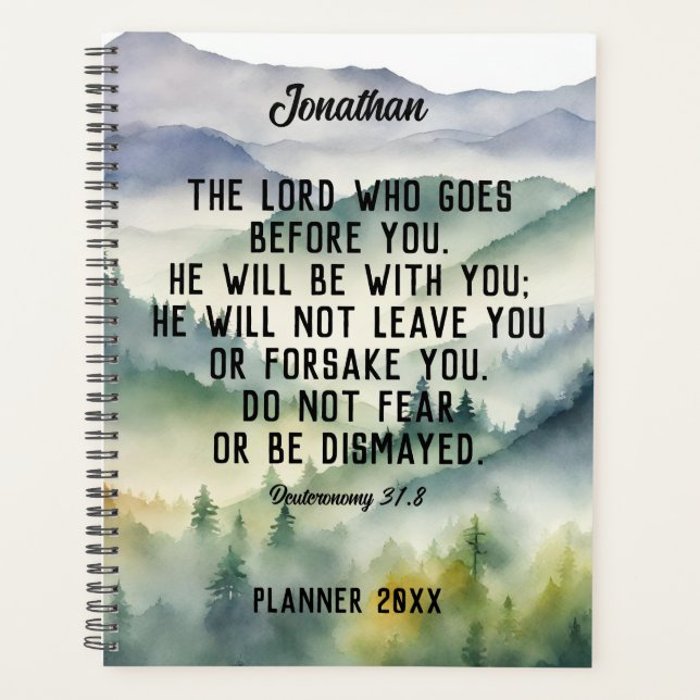 Christliche Bibel Verse Wasserfarbengebirge Name Planer (Vorderseite)