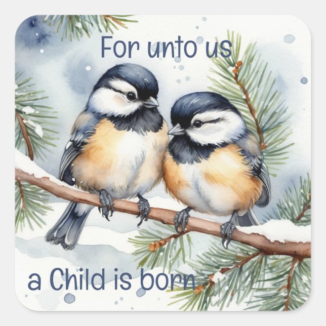 Christliche Bibel Zitat Niedliche Chickadevögel Quadratischer Aufkleber (Vorderseite)