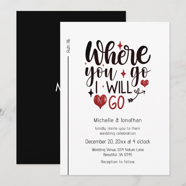 Christliche Bibelhochzeit mit schwarzen Skripten Einladung (Vorne/Hinten)