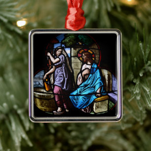 Christliche Bibelszenen Lady am Brunnen Ornament Aus Metall