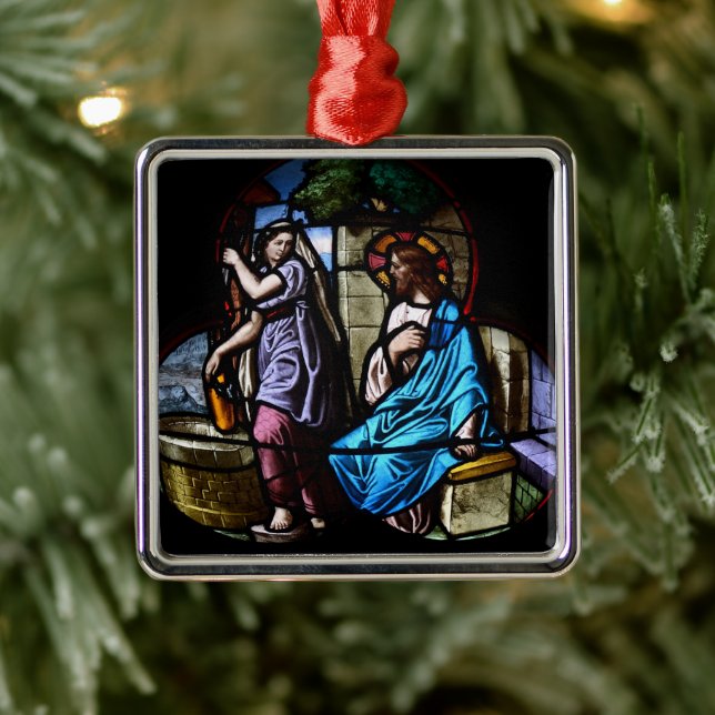 Christliche Bibelszenen Lady am Brunnen Ornament Aus Metall (Baum)