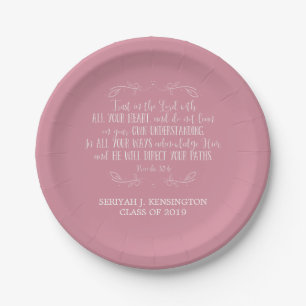 Christliche Bibelvers-Typografie in Rosa zum Schul Pappteller