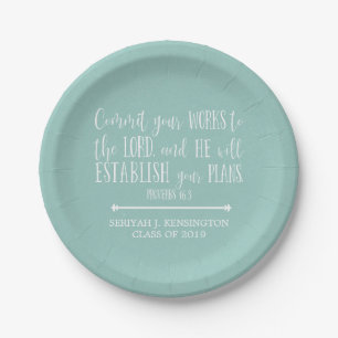 Christliche Bibelvers-Typografie Teal Abschluss Pappteller