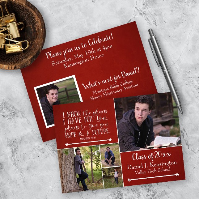 Christliche Bibelverse Abschluss Fotocollage Rot Einladung (Von Creator hochgeladen)